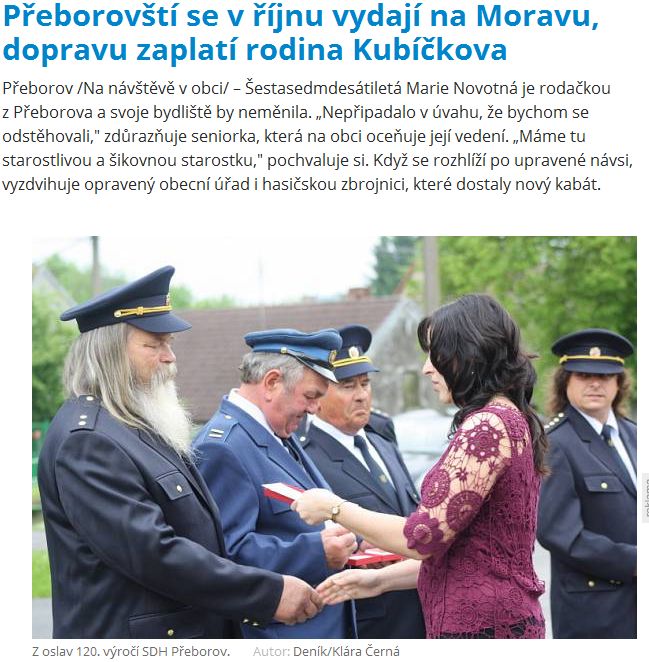 Přeborovští se&nbsp;v říjnu vydají na&nbsp;Moravu, dopravu zaplatí rodina Kubíčkova